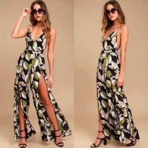 Lulu’s San Tropez Black Print Jumpsuit XS